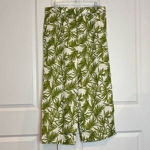 Nicole Miller New York White Green Tropical Palm Linen Pants XL